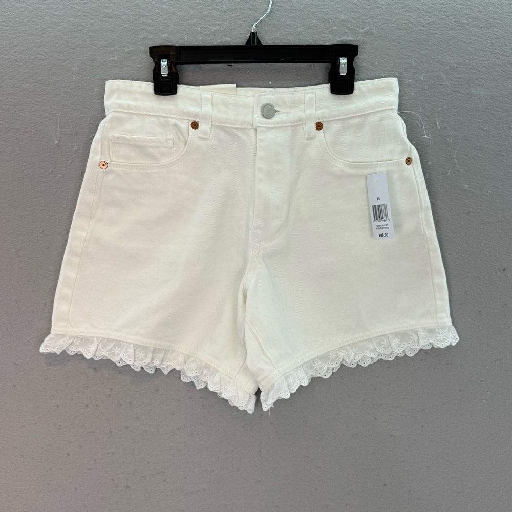 Blanknyc - NWT women’s white shorts denim Eyelet lace trim 100% cotton pants 25 - Picture 3 of 7